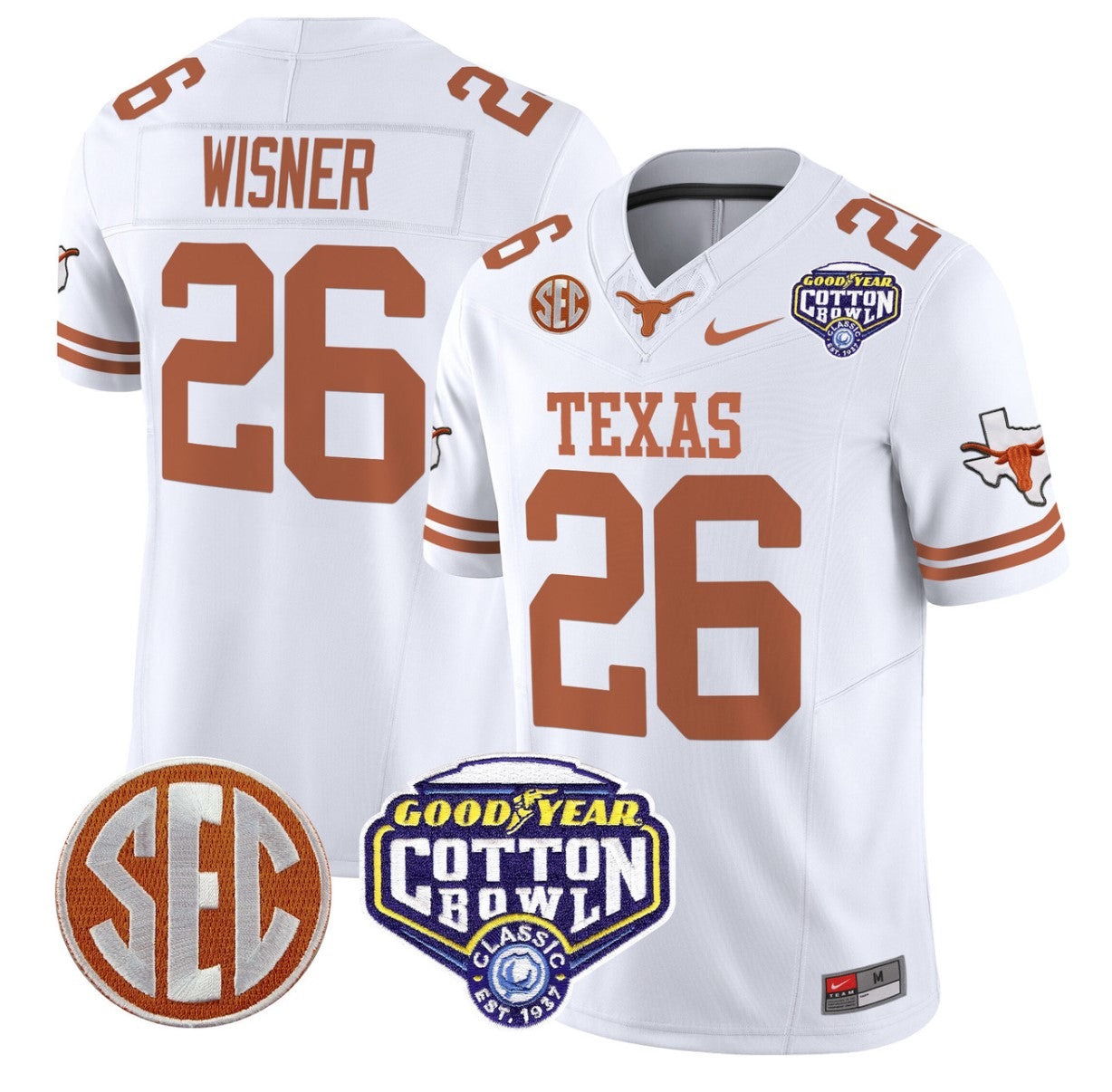 Quintrevion Wisner Jersey #26 Texas Longhorns Cotton Bowl Patch Stitched White