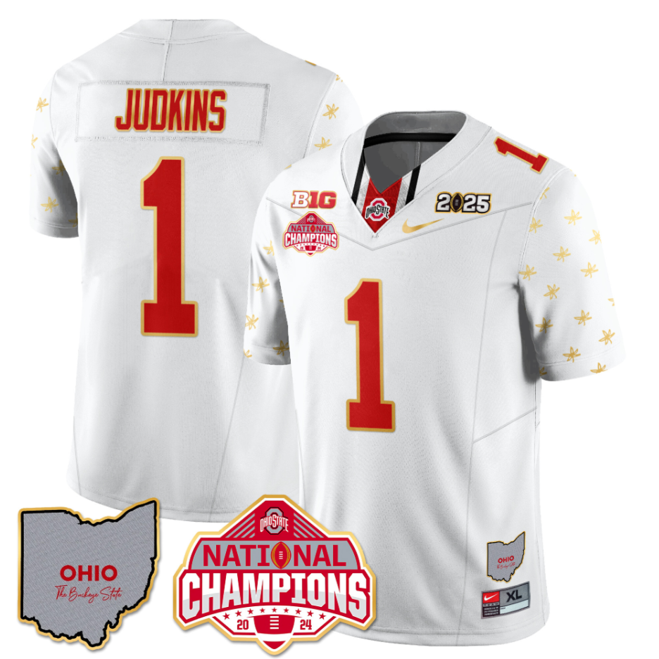 Quinshon Judkins Jersey #1 Ohio State National Champions 2025 Patch White Limited