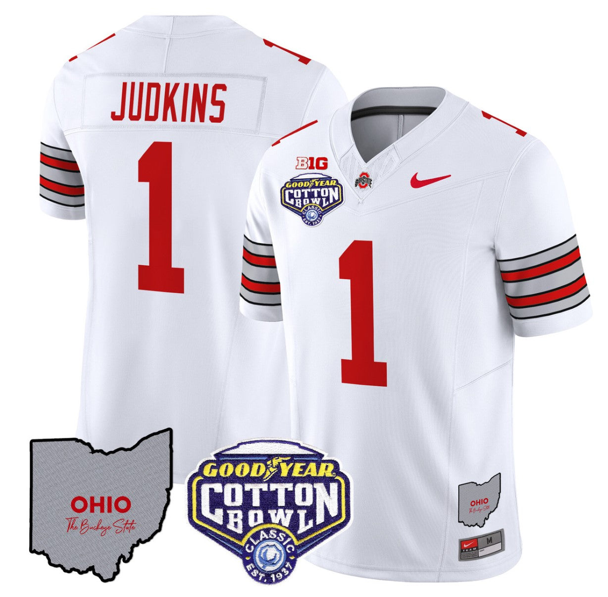 Quinshon Judkins Jersey #1 Ohio State Buckeyes Cotton Bowl Patch Stitched White