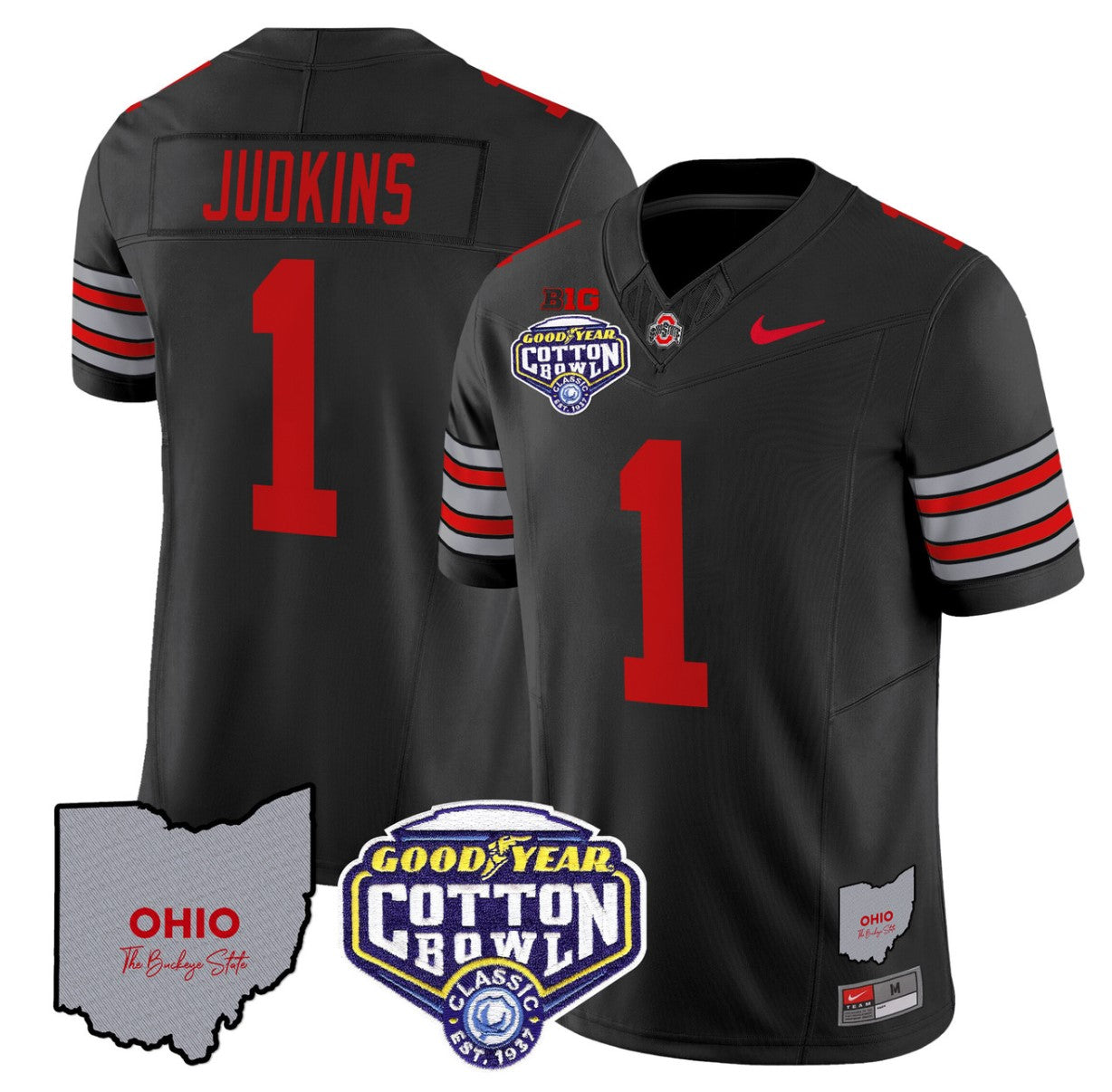 Quinshon Judkins Jersey #1 Ohio State Buckeyes Cotton Bowl Patch Stitched Black