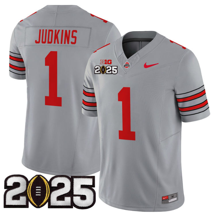 Quinshon Judkins Jersey #1 Ohio State 'Heritage Stripe' 2025 CFP Final Gray