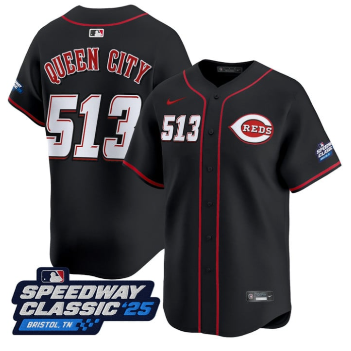 Queen City Jersey #513 Cincinnati Reds Speedway Classic Limited Stitched Black