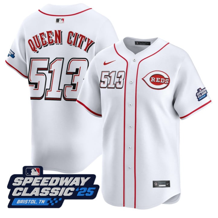 Queen City Jersey #513 Cincinnati Reds Speedway Classic Limited Stitched White