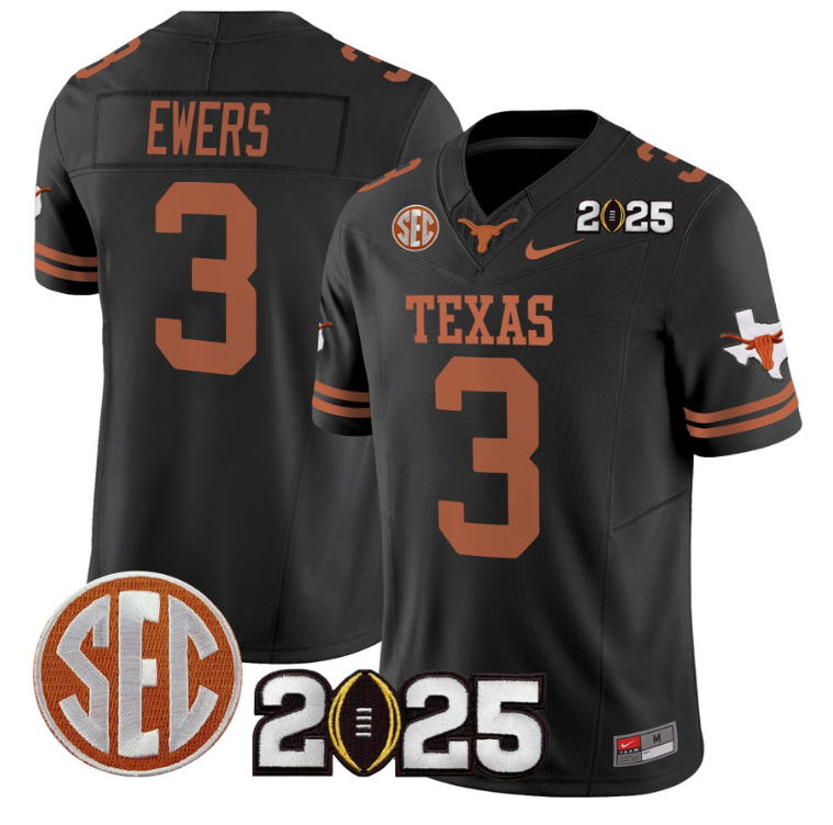 Quinn Ewers Jersey #3 Texas Longhorns 2025 CFP Final Patch Black