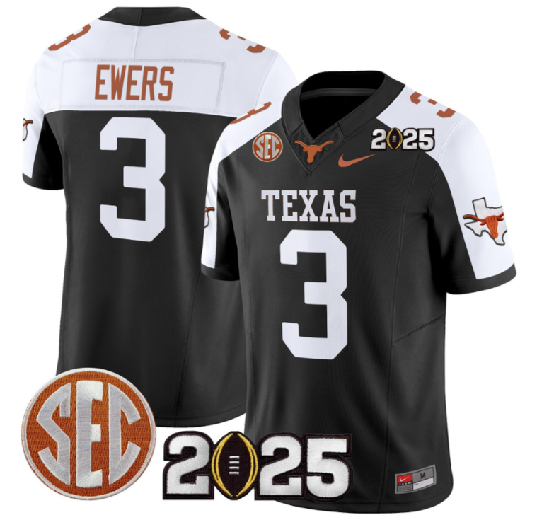 Quinn Ewers Jersey #3 Texas Longhorns 2025 CFP Final Patch Black Alternate