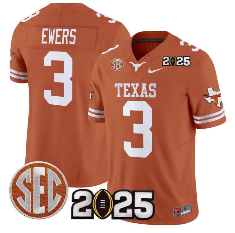 Quinn Ewers Jersey #3 Texas Longhorns 2025 CFP Final Patch Texas Orange