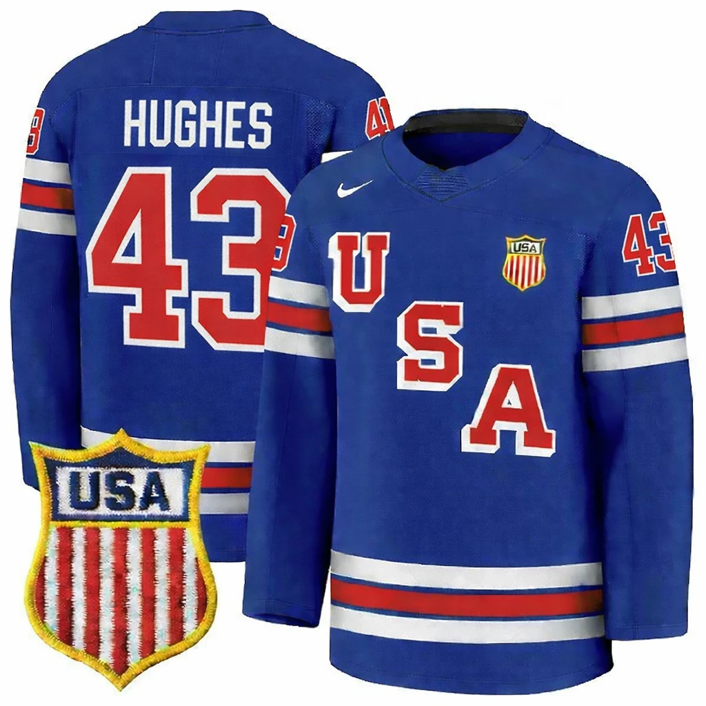 Quinn Hughes Jersey #43 Team USA Winter Olympics 2026 Hockey Premium STITCHED Blue