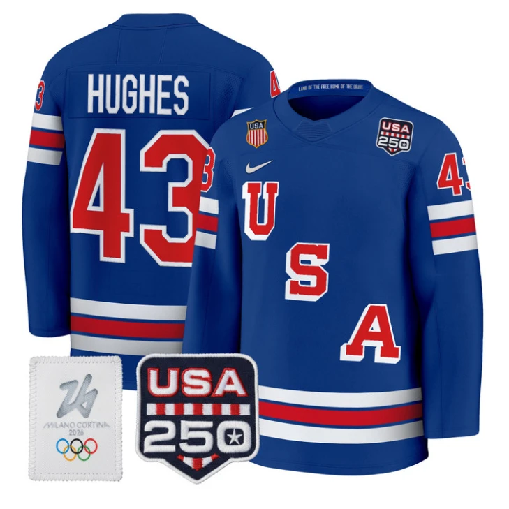 Quinn Hughes Jersey #43 USA Olympic 250 Patch Hockey 2026 Stitched