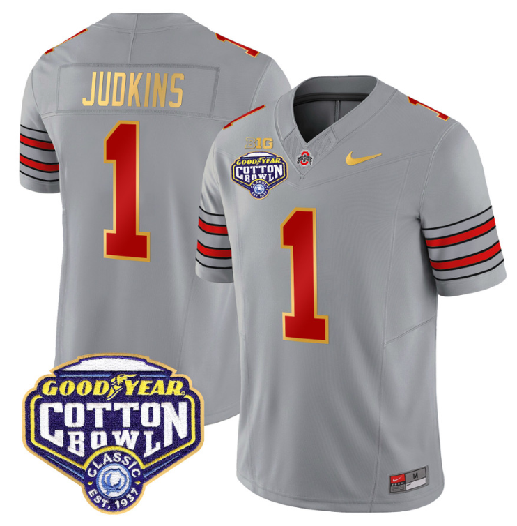 Quinshon Judkins Jersey #1 Ohio State 'Heritage Stripe' Cotton Bowl Gray