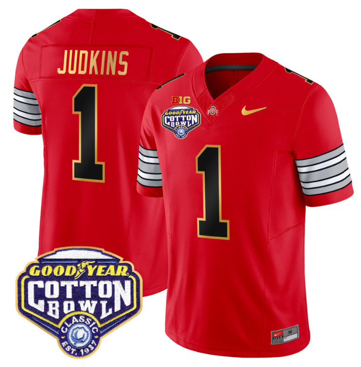 Quinshon Judkins Jersey #1 Ohio State 'Heritage Stripe' Cotton Bowl Red