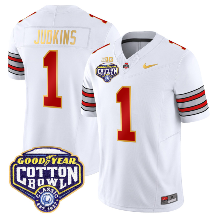 Quinshon Judkins Jersey #1 Ohio State 'Heritage Stripe' Cotton Bowl White
