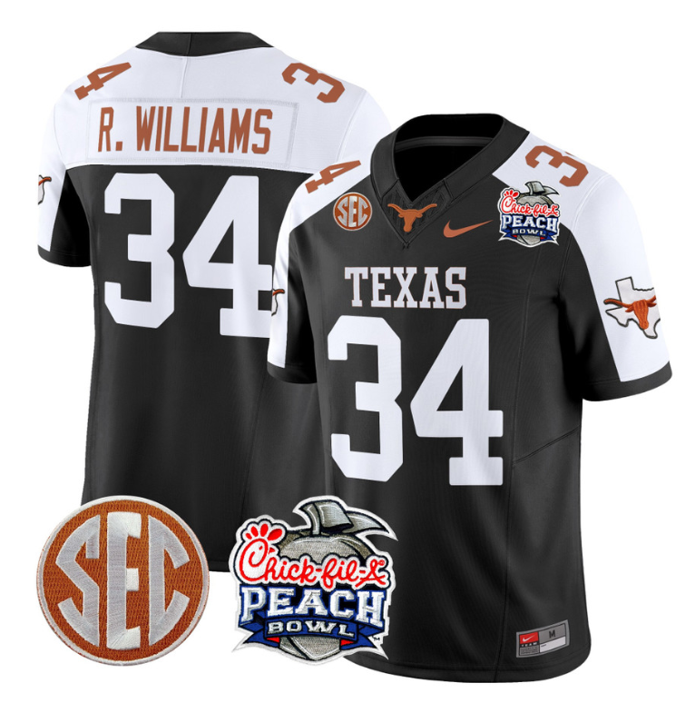 Ricky Williams Jersey #34 Texas Longhorns Peach Bowl Patch Vapor Black Alternate