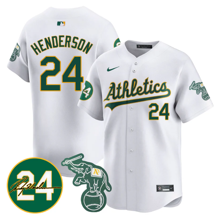 Ricky Henderson Jersey #24 Oakland Athletics 2025 Rickey Henderson Memorial Stitched White