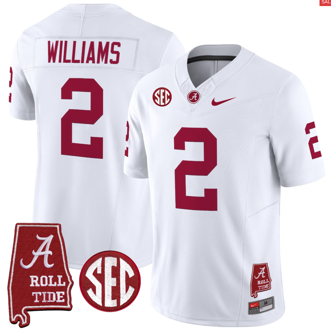 Ryan Williams Jersey #2 Alabama Crimson Throwback Alabama Map Stitched White