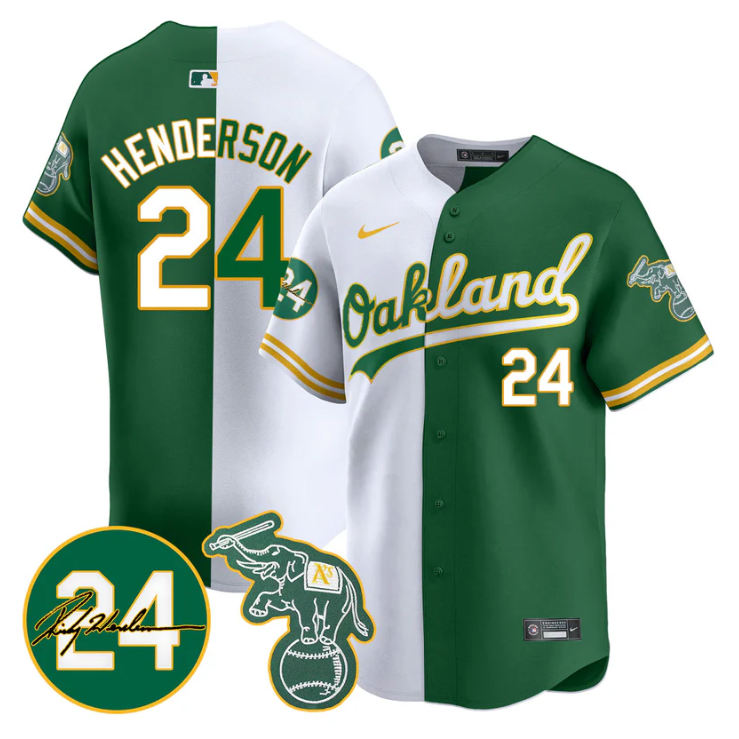 Ricky Henderson Jersey #24 Oakland Athletics 2025 Rickey Henderson Memorial Stitched Split