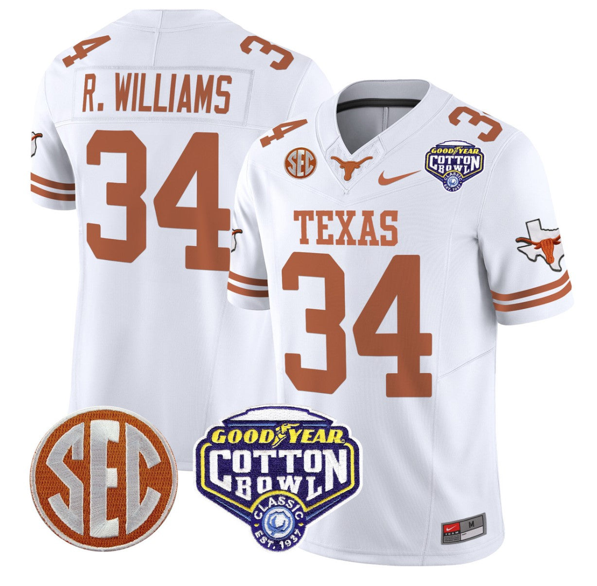 Ricky Williams Jersey #34 Texas Longhorns Cotton Bowl Patch Stitched White