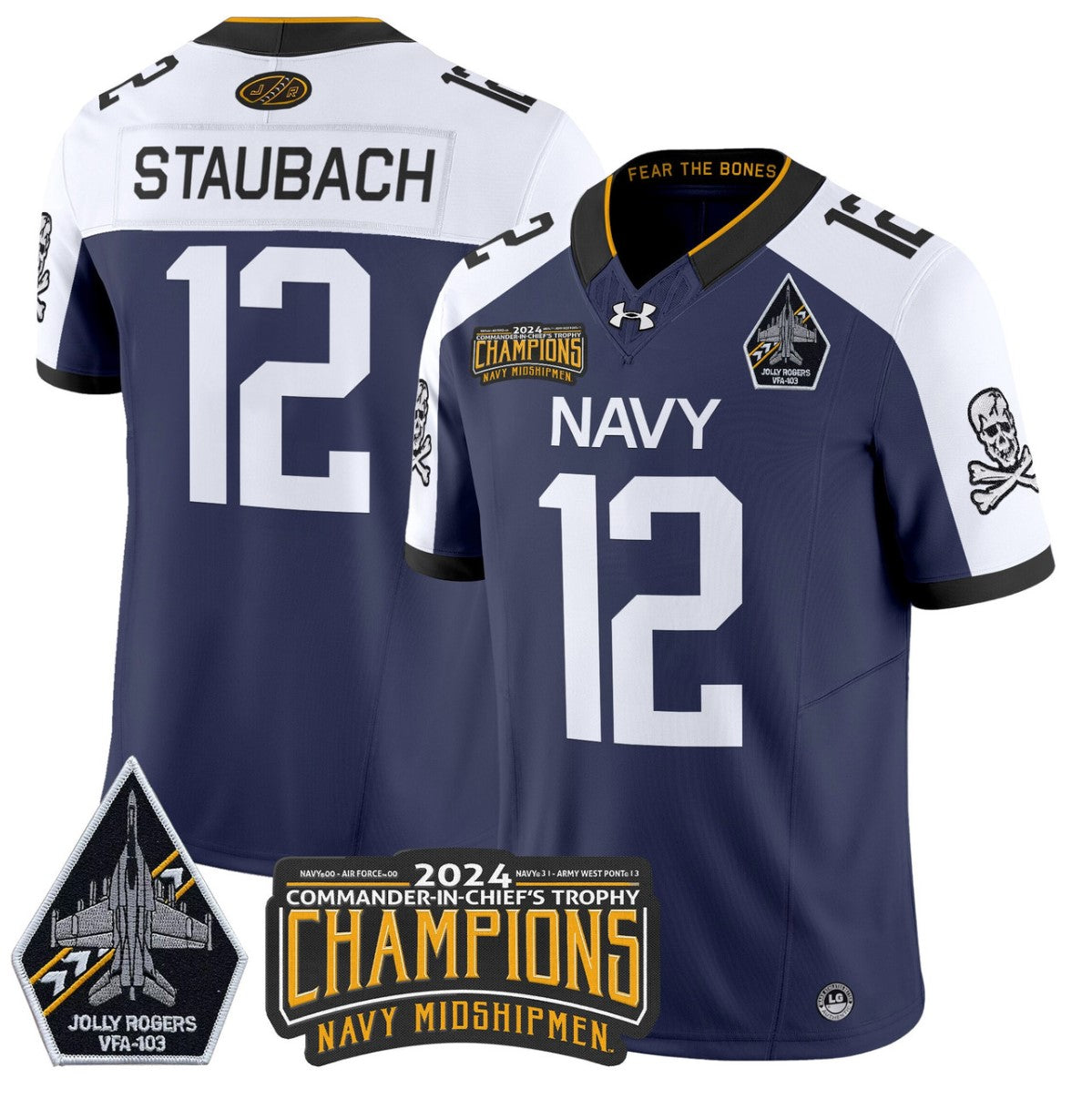 Roger Staubach Jersey #12 Navy Midshipmen Commander-in-chief's Trophy Navy Alternate