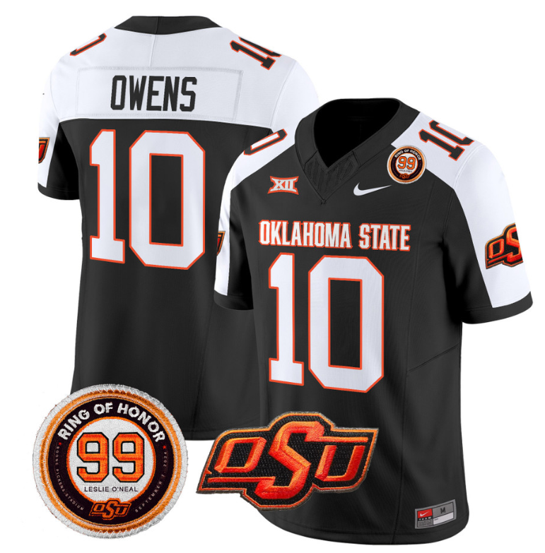 Rashod Owens Jersey #10 Oklahoma State Cowboys Leslie O'neal Patch Vapor Limited College Football Stitched Black Alternate
