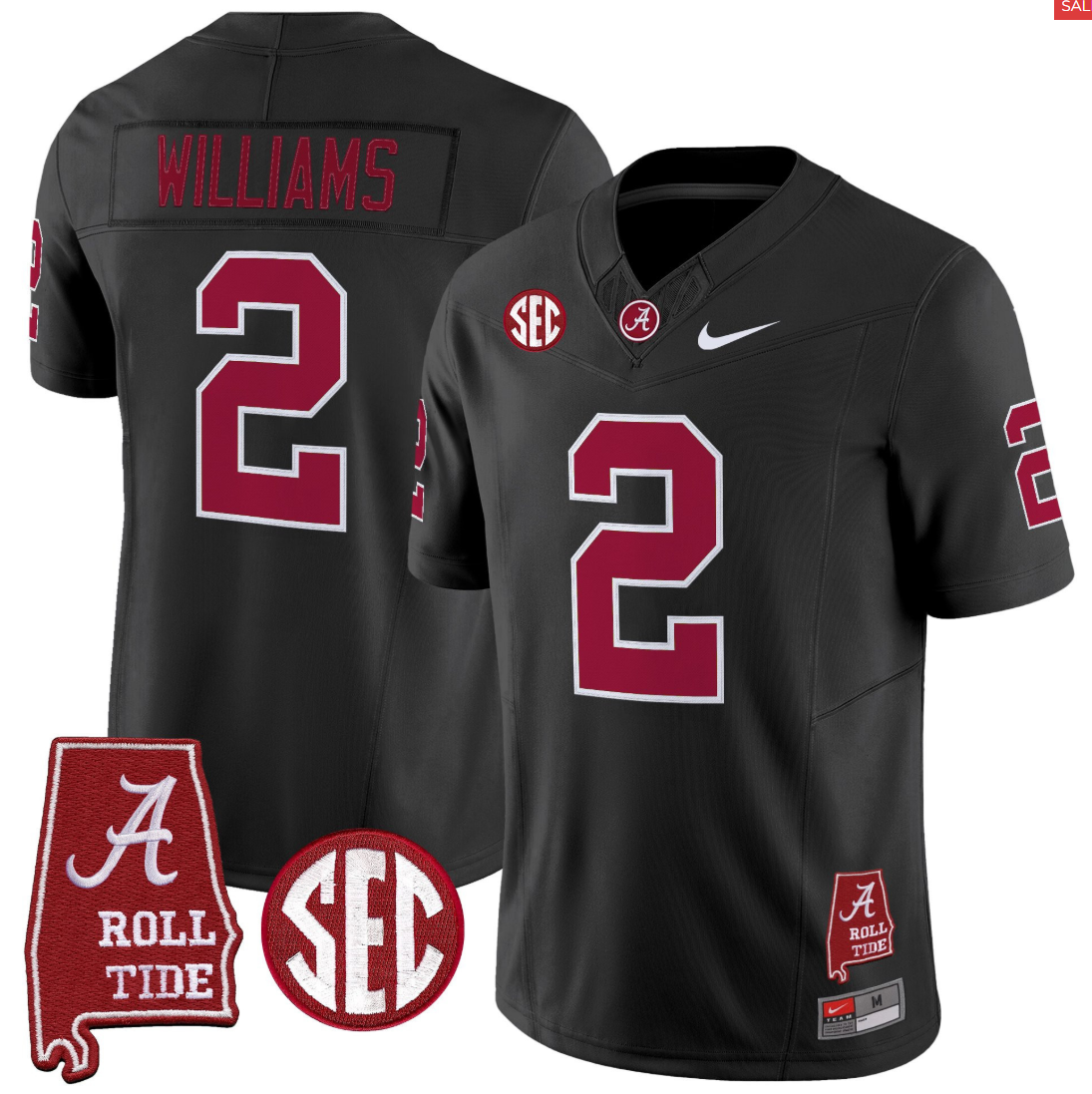 Ryan Williams Jersey #2 Alabama Crimson Throwback Alabama Map Stitched Black