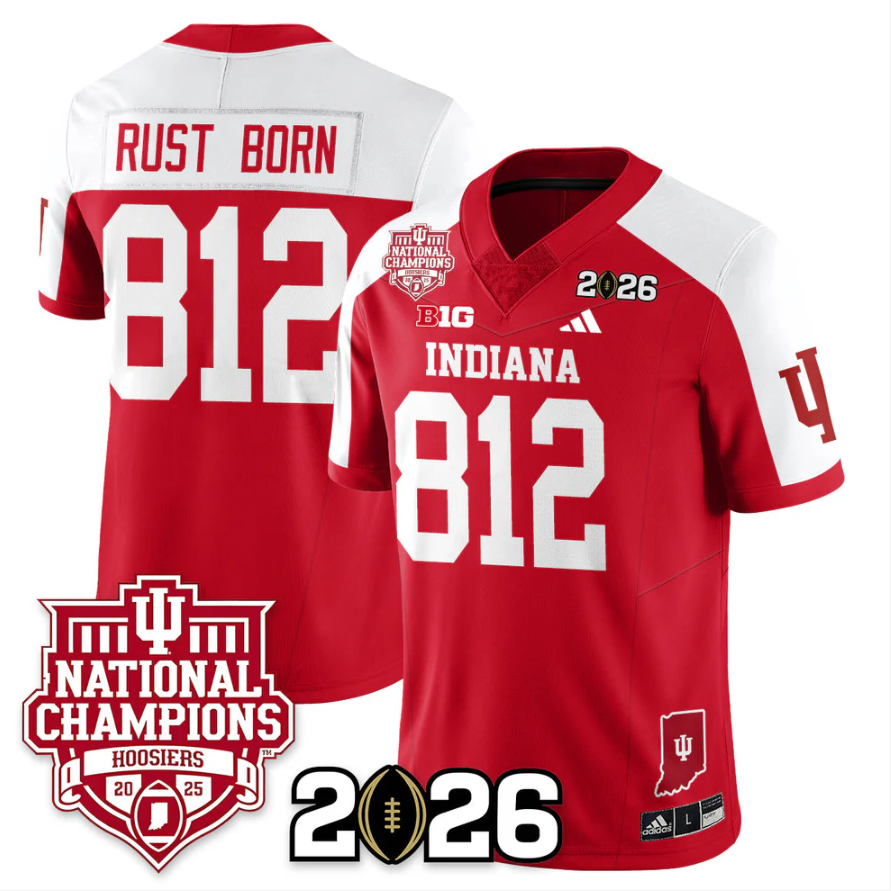 Rust Born Jersey #812 Indiana Hoosiers 2025 National Champions Stitched Red Alternate