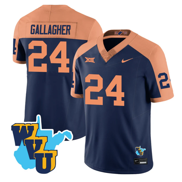 Rodney Gallagher Jersey #24 West Virginia Mountaineers 1965-2025 Throwback Navy Alternate