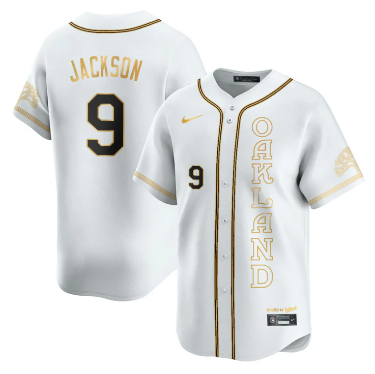 Reggie Jackson Jersey #9 Oakland Athletics City Connect Concept Stitched White Gold