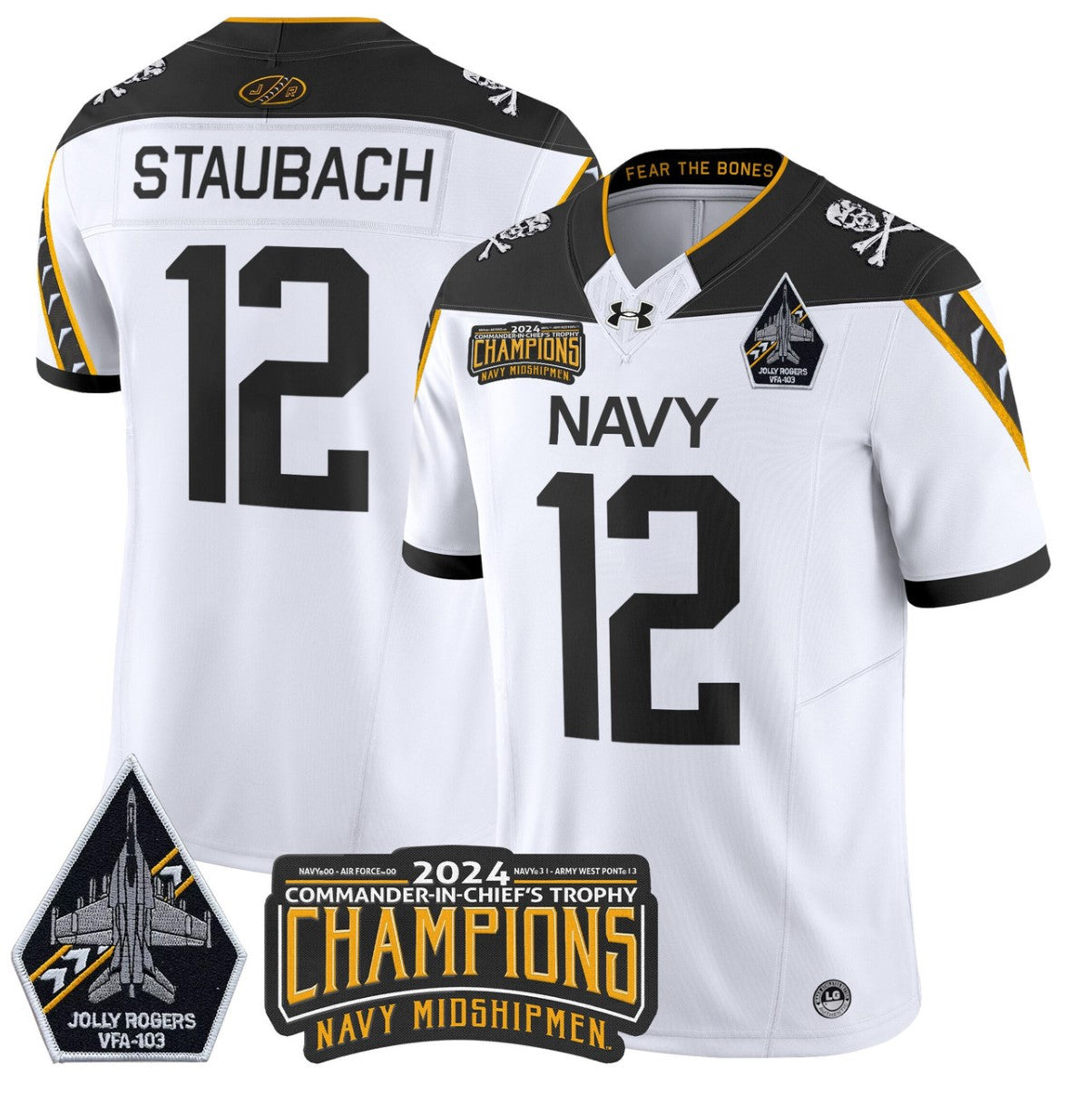 Roger Staubach Jersey #12 Navy Midshipmen Commander-in-chief's Trophy White