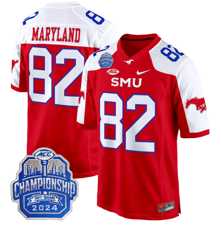 RJ Maryland Jersey #82 SMU Mustangs 2024 ACC Championship Patch Red Alternate