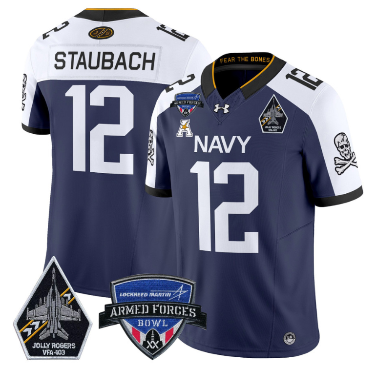 Roger Staubach Jersey #12 Navy Midshipmen 2025 Armed Forces Bowl Navy Alternate