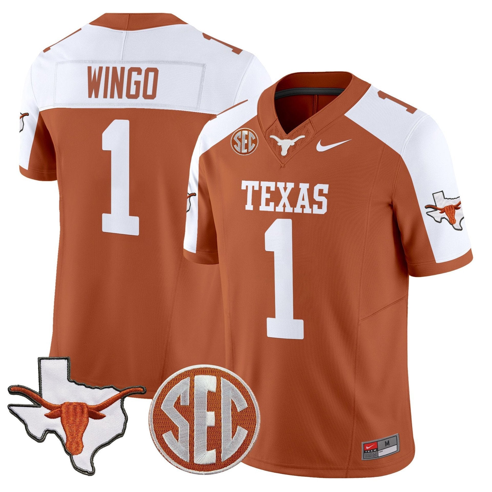 Ryan Wingo Jersey #1 Texas Longhorns 2025 State Map SEC Patch Orange Alternate