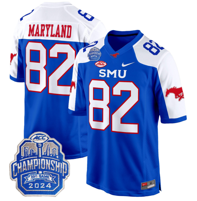 RJ Maryland Jersey #82 SMU Mustangs 2024 ACC Championship Patch Blue Alternate