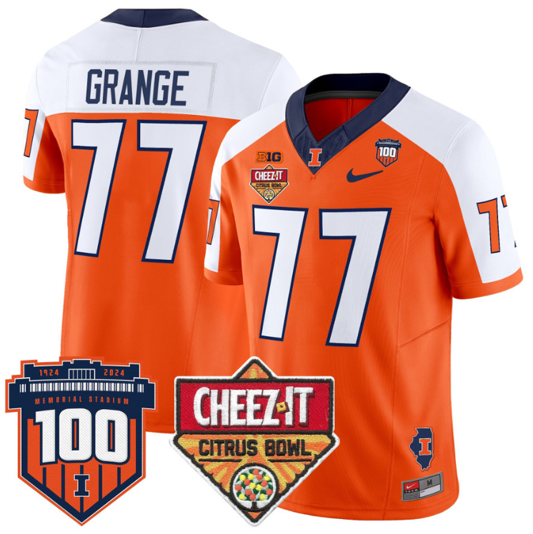 Red Grange Jersey #77 Illinois Fighting 2025 Cheez-It Citrus Bowl Orange Alternate