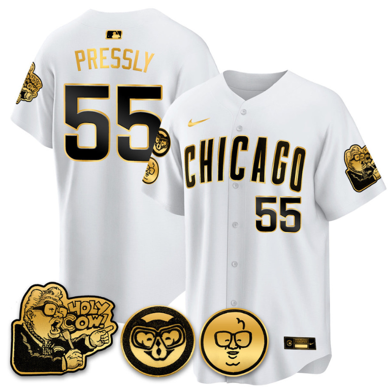 Ryan Pressly Jersey #55 Chicago Cubs Harry Caray Holy Cow Patch Premier Limited Stitched White Gold