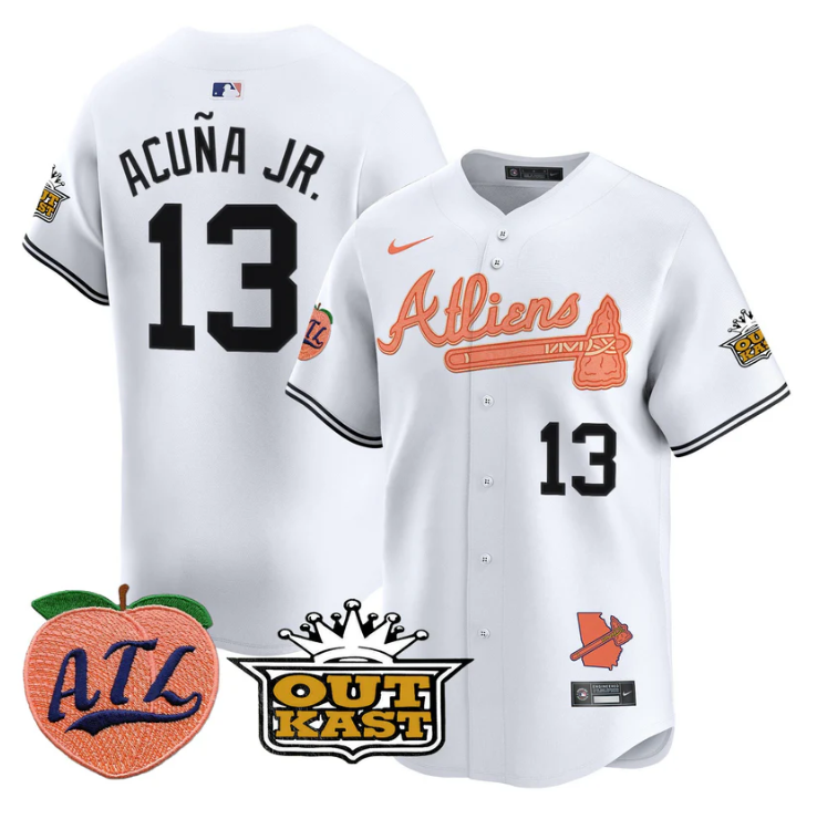 Ronald Acuna Jr Jersey #13 Atlanta Braves Atliens Peach Vapor Premier Limited Stitched White