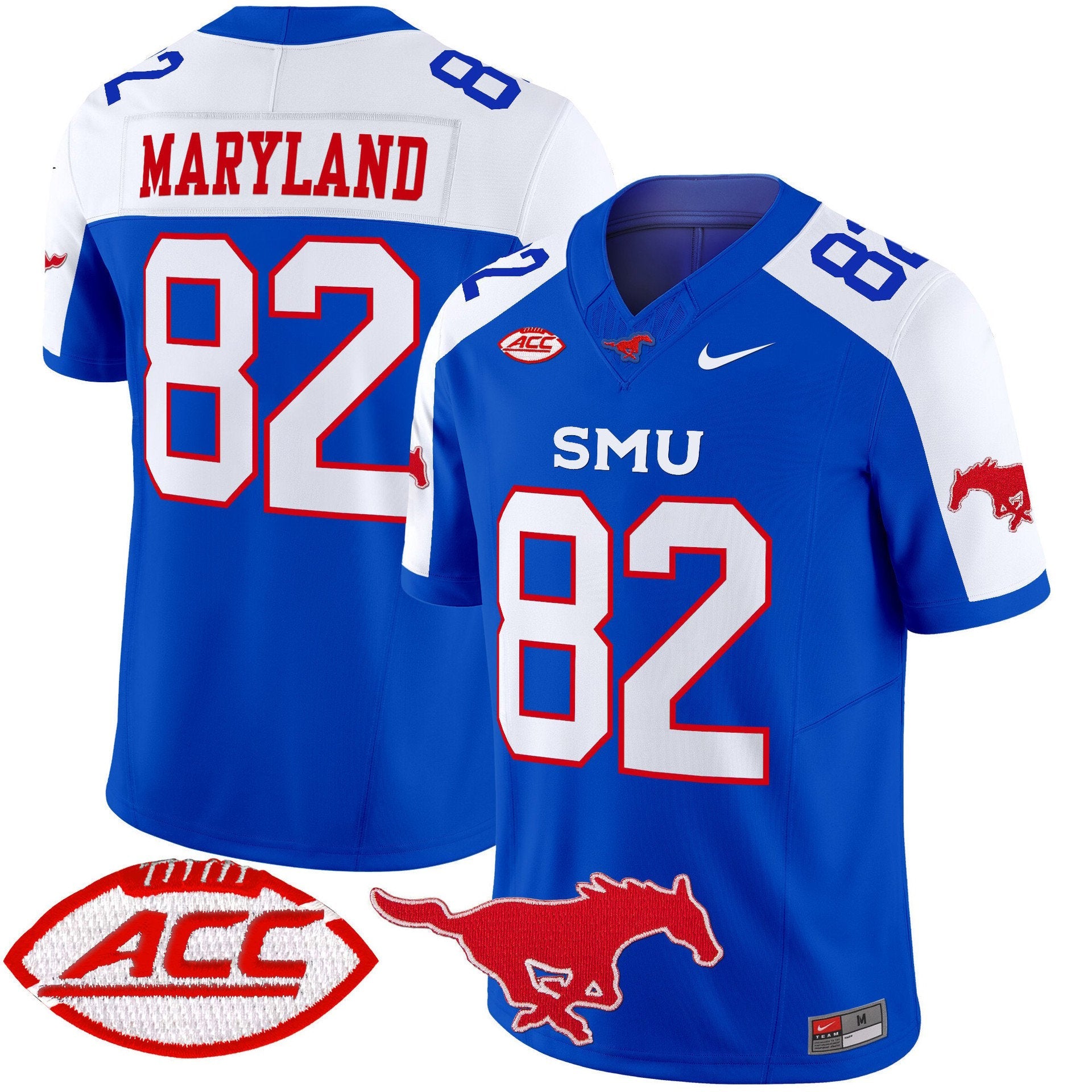 RJ Maryland Jersey #82 SMU Mustangs 2025 Vapor Limited Stitched Blue Alter