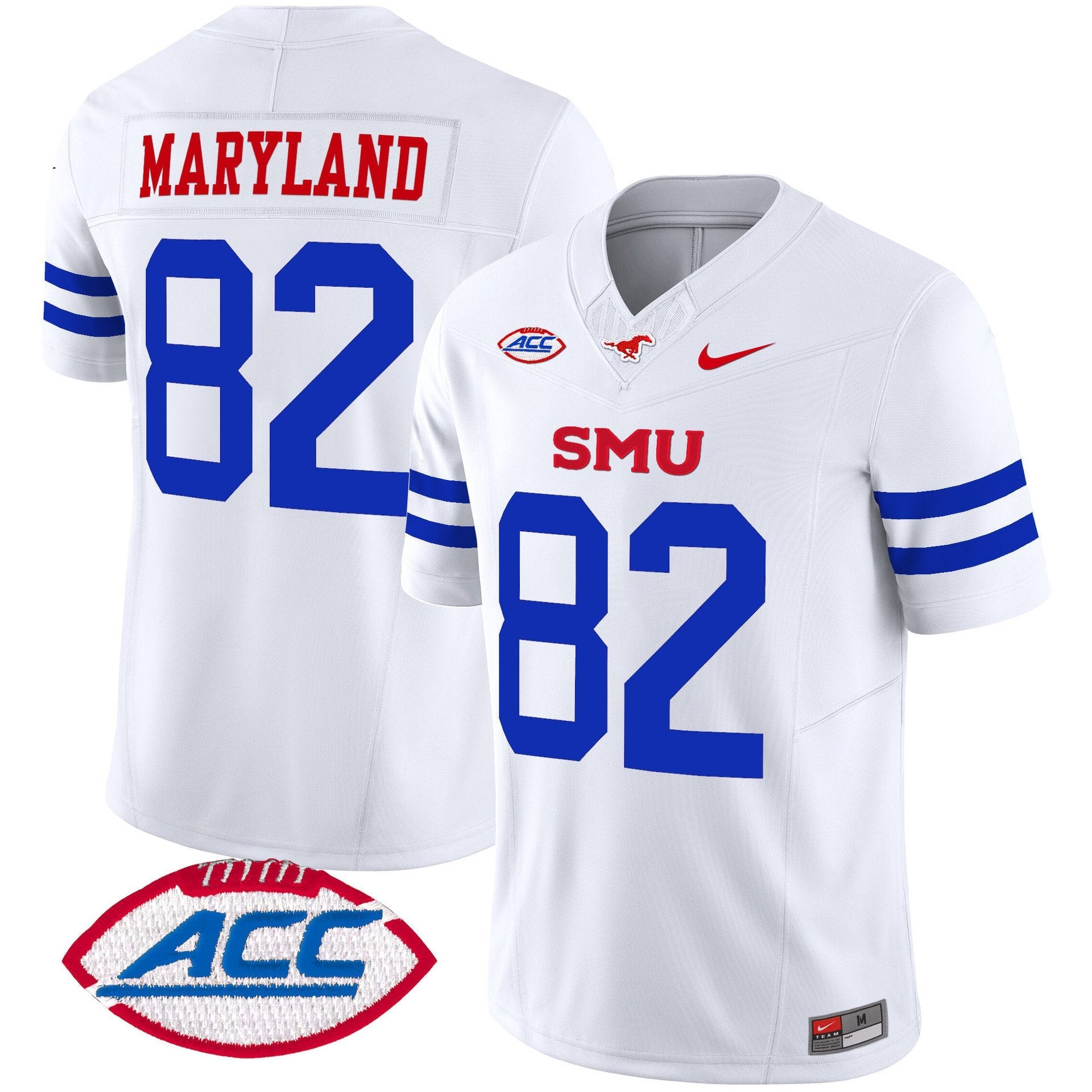RJ Maryland Jersey #82 SMU Mustangs 2025 Vapor Limited Stitched Ice White