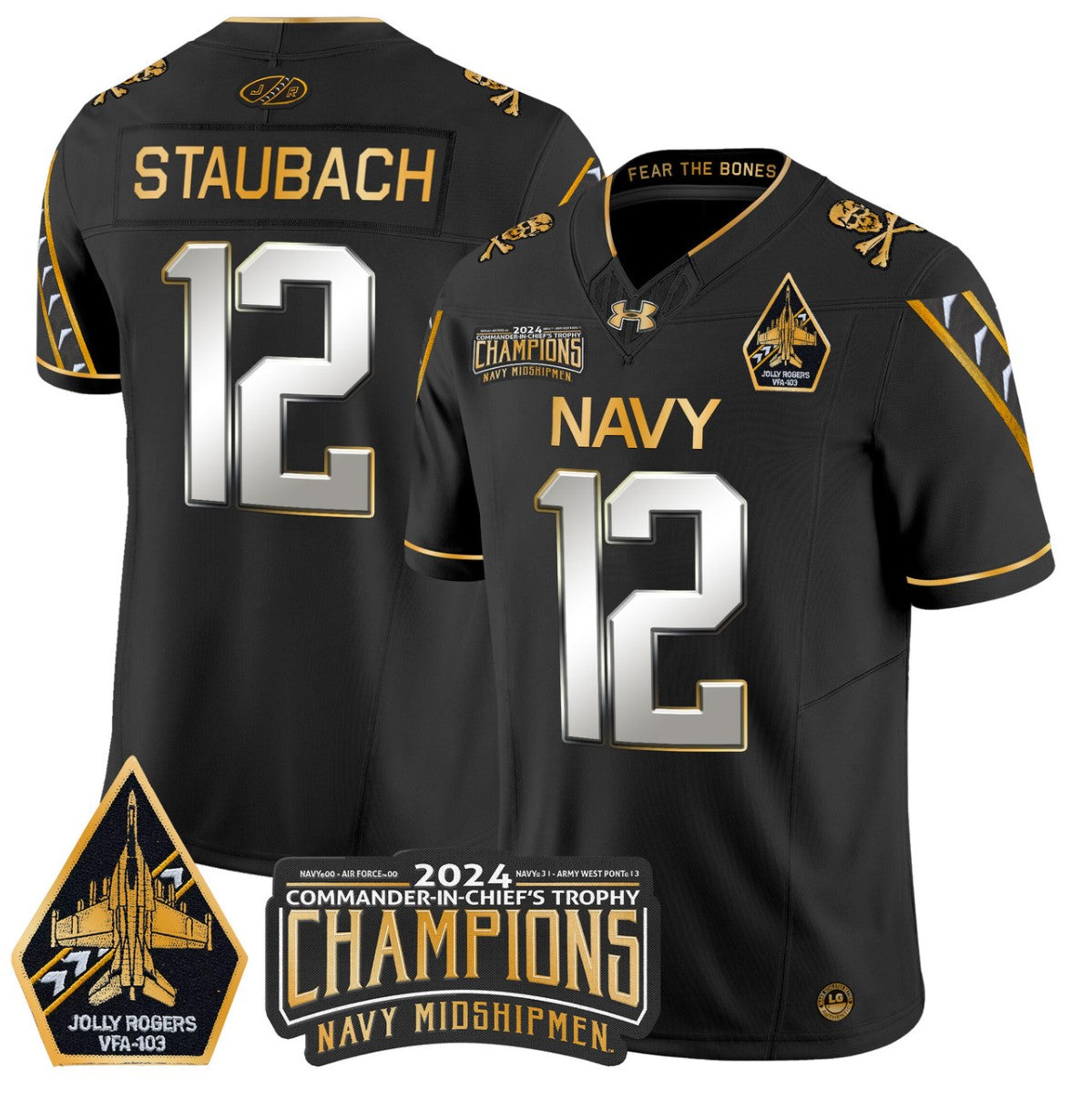 Roger Staubach Jersey #12 Navy Midshipmen Commander-in-chief's Trophy Black Limited