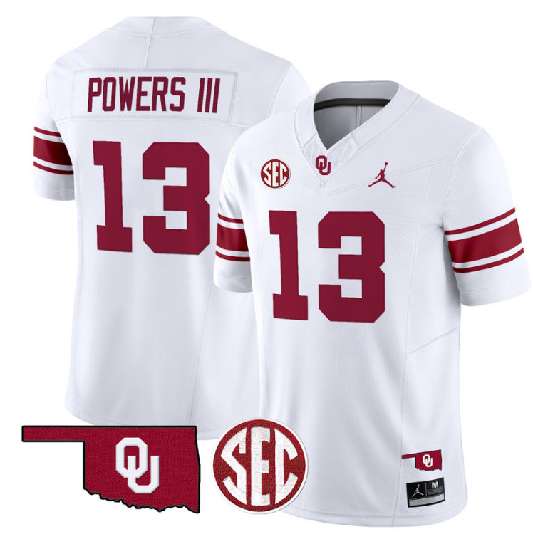 Reggie Powers III Jersey #13 Oklahoma Sooners Football Throwback Vapor Limited Stitched White