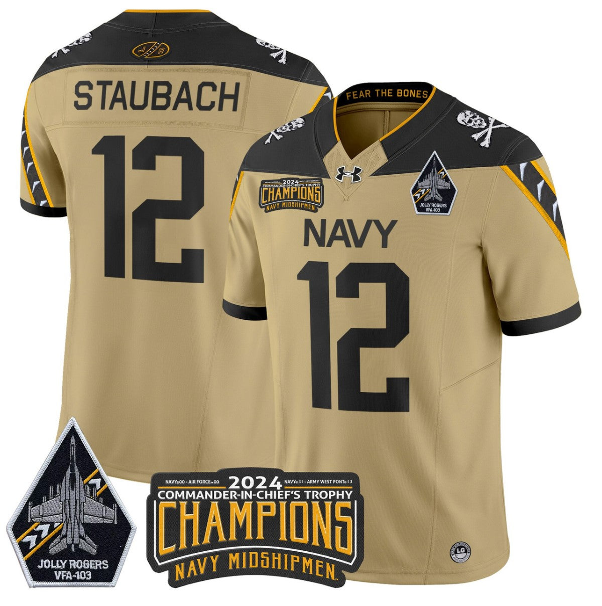 Roger Staubach Jersey #12 Navy Midshipmen Commander-in-chief's Trophy Gold