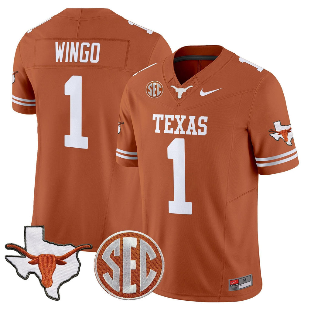 Ryan Wingo Jersey #1 Texas Longhorns 2025 State Map SEC Patch Texas Orange