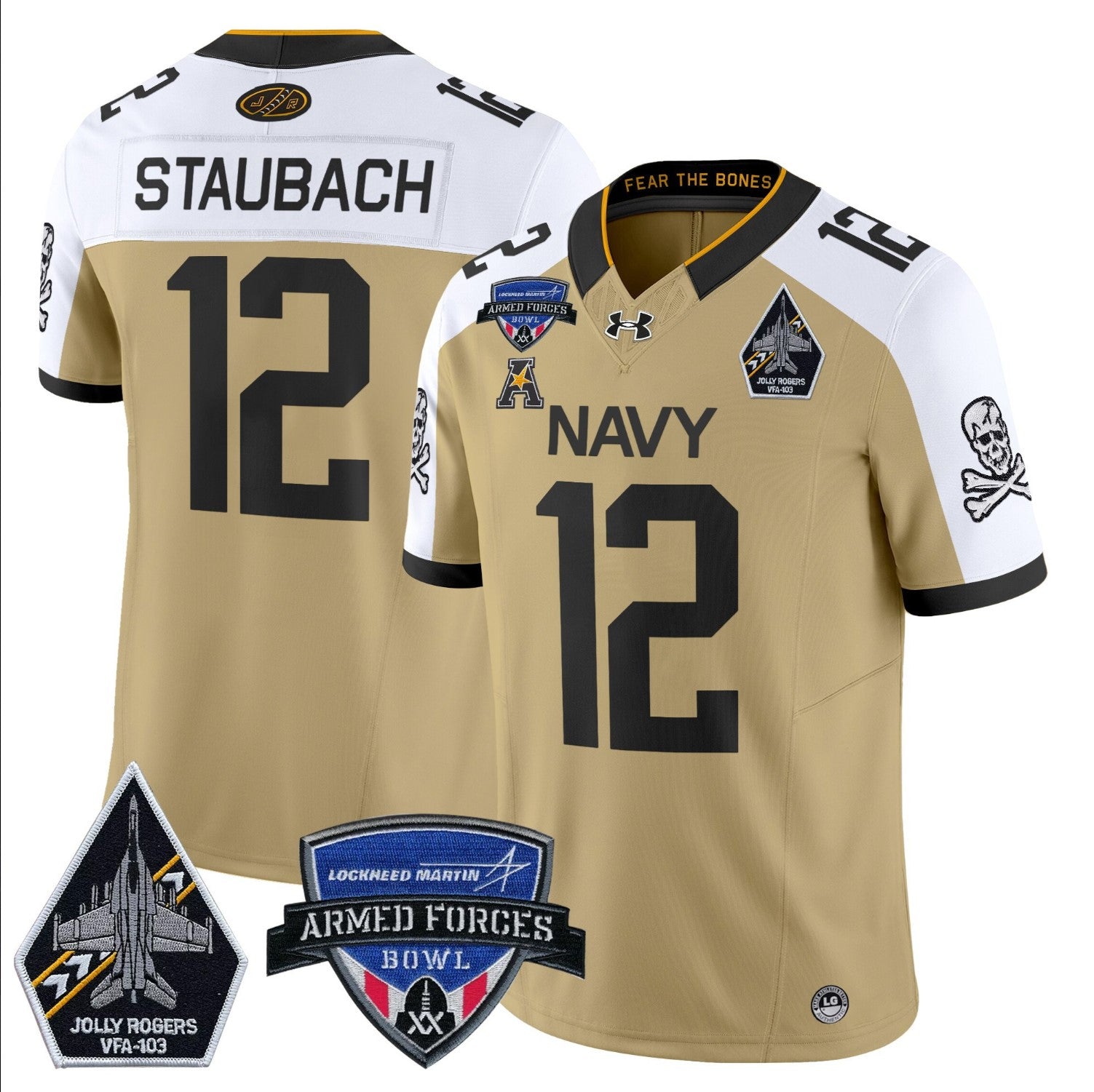 Roger Staubach Jersey #12 Navy Midshipmen 2025 Armed Forces Bowl Patch Gold Alternate