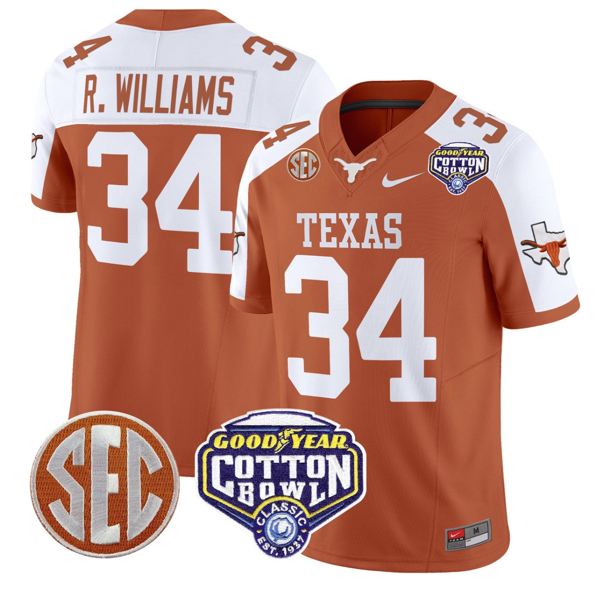 Ricky Williams Jersey #34 Texas Longhorns Cotton Bowl Patch Orange Alternate