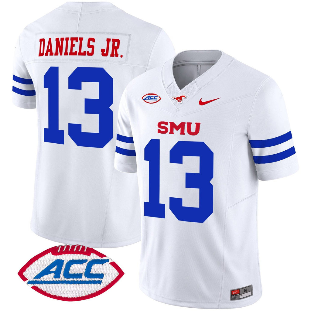 Roderick Daniels Jr Jersey #13 SMU Mustangs 2025 Vapor Limited Stitched Ice White