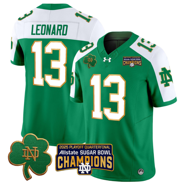 Riley Leonard Jersey #13 Notre Dame 2025 Sugar Bowl Champions Green Alternate