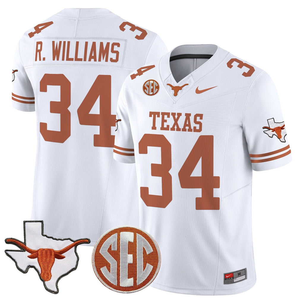 Ricky Williams Jersey #31 Texas Longhorns 2025 State Map SEC Patch White