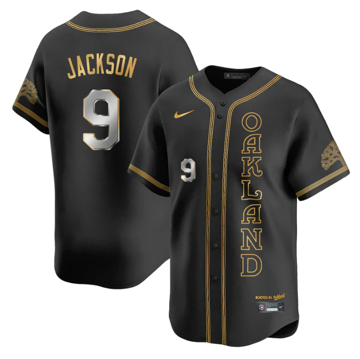 Reggie Jackson Jersey #9 Oakland Athletics City Connect Concept Stitched Black Gold