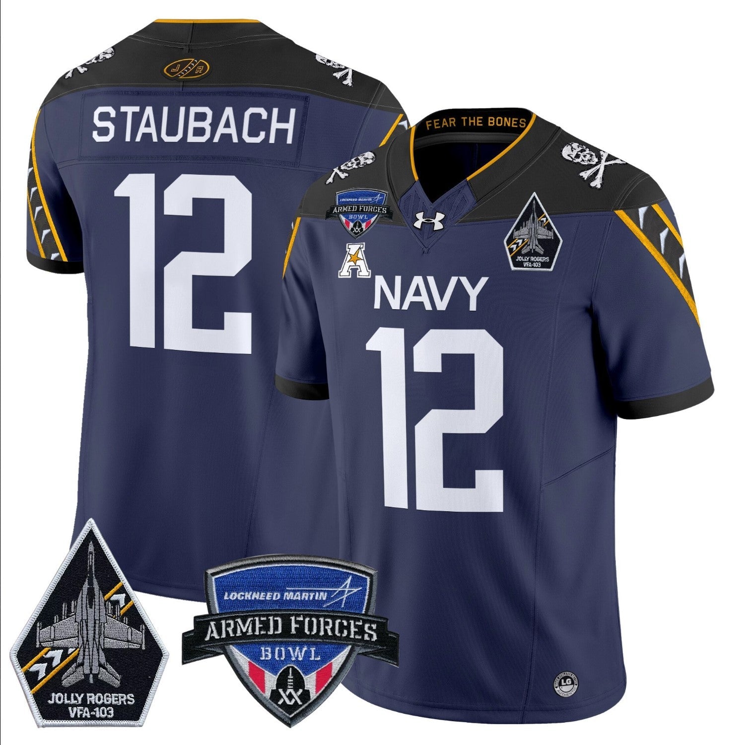 Roger Staubach Jersey #12 Navy Midshipmen 2025 Armed Forces Bowl Patch Navy