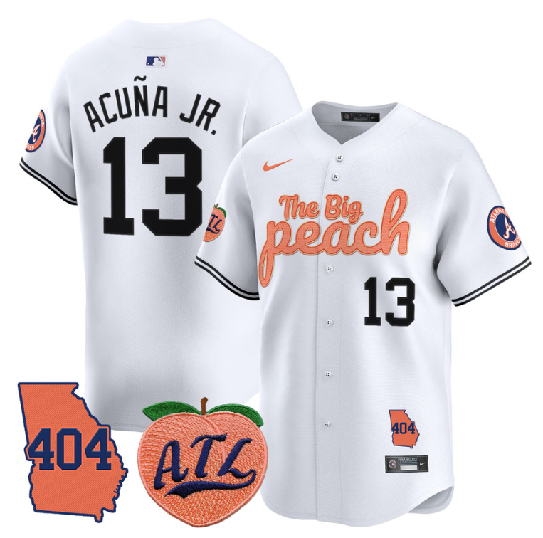 Ronald Acuna Jr Jersey #13 Atlanta Braves 404 & The Big Peach Premier Limited Stitched White