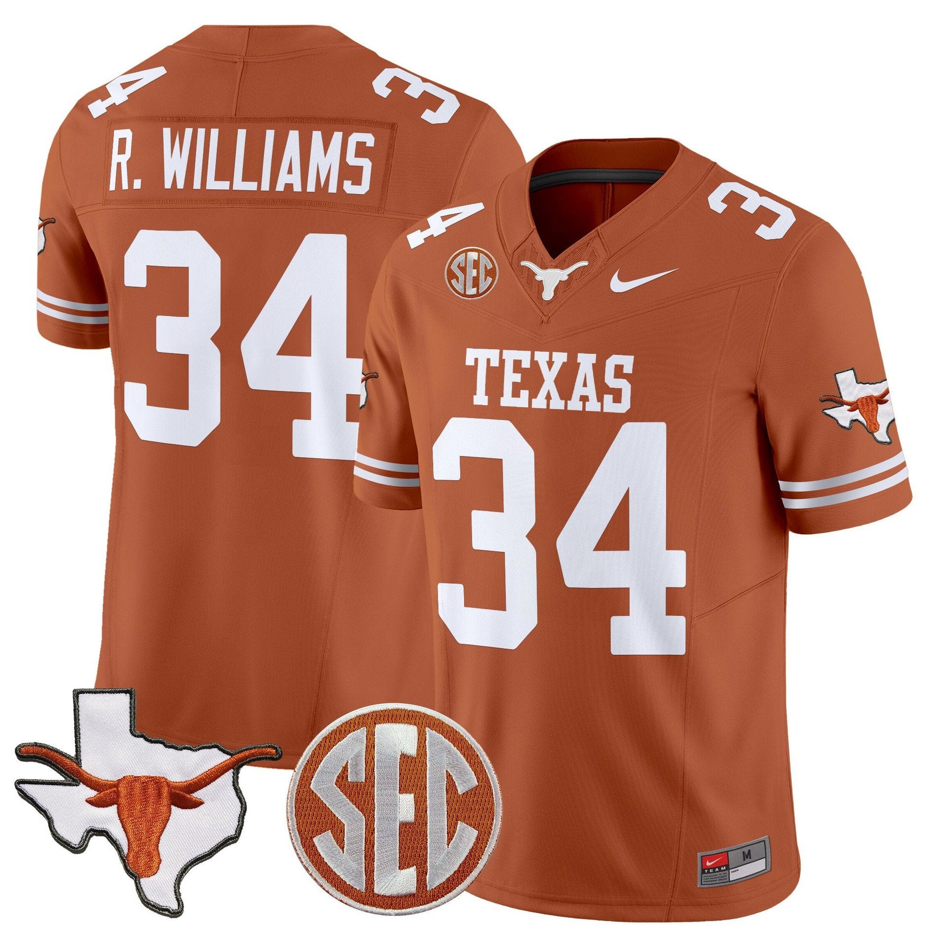 Ricky Williams Jersey #31 Texas Longhorns 2025 State Map SEC Patch Texas Orange