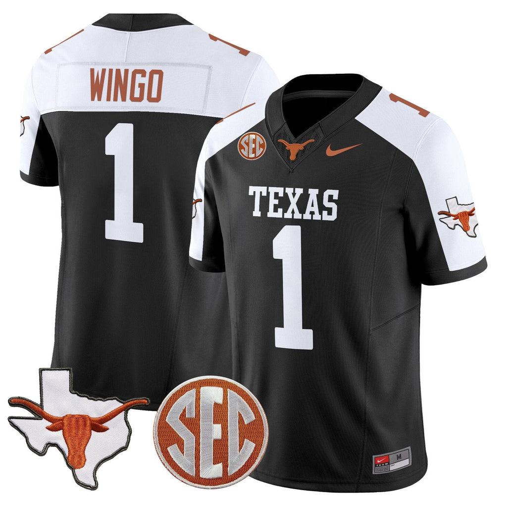 Ryan Wingo Jersey #1 Texas Longhorns 2025 State Map SEC Patch Black Alternate